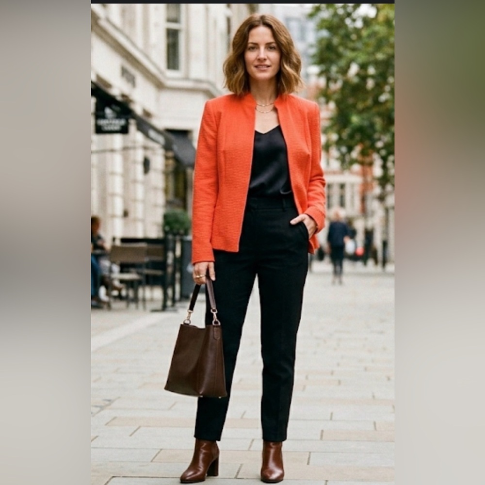 Jones New York Women’s Tailored Signature Orange Open Front Blazer Size 6